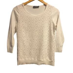 The Limited Cottage Femme White lace front detail sweater 3/4 sleeve size small